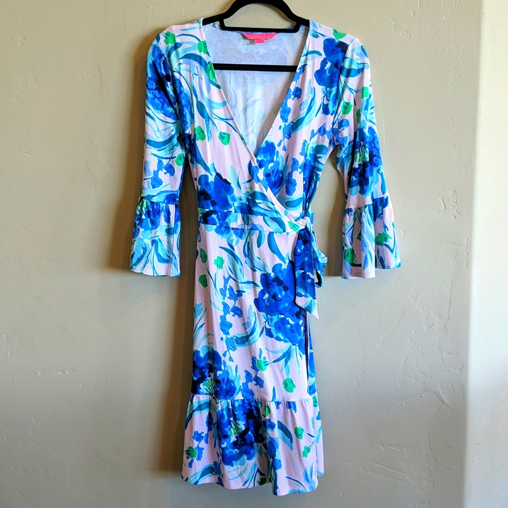 Lilly Pulitzer Wrap Around Floral Print V-Neck Dress